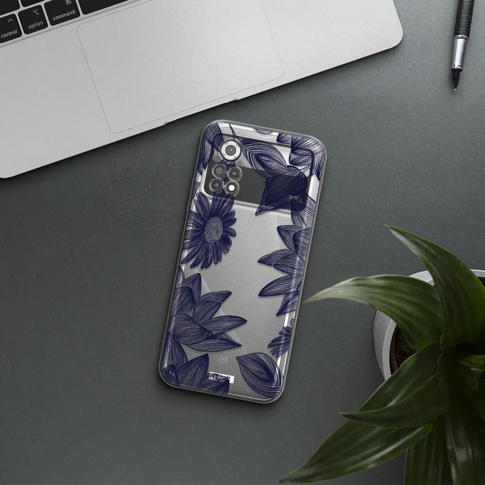 Blue Line Flower Xiaomi Poco X4 Pro Clear TPU Case
