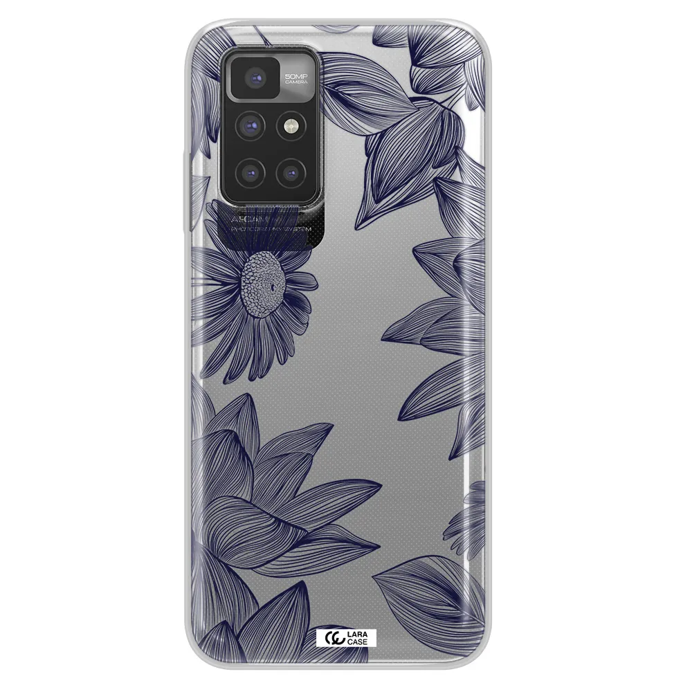 Blue Line Flower Xiaomi Redmi 10 Clear TPU Case