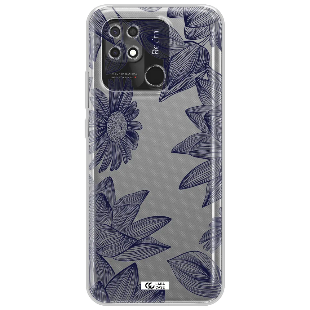 Blue Line Flower Xiaomi Redmi 10C Clear TPU Case