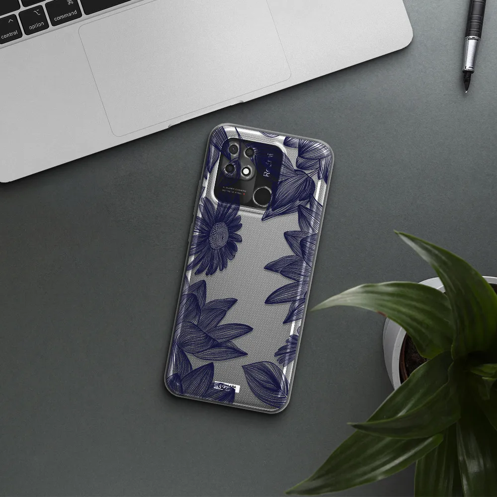 Blue Line Flower Xiaomi Redmi 10C Clear TPU Case