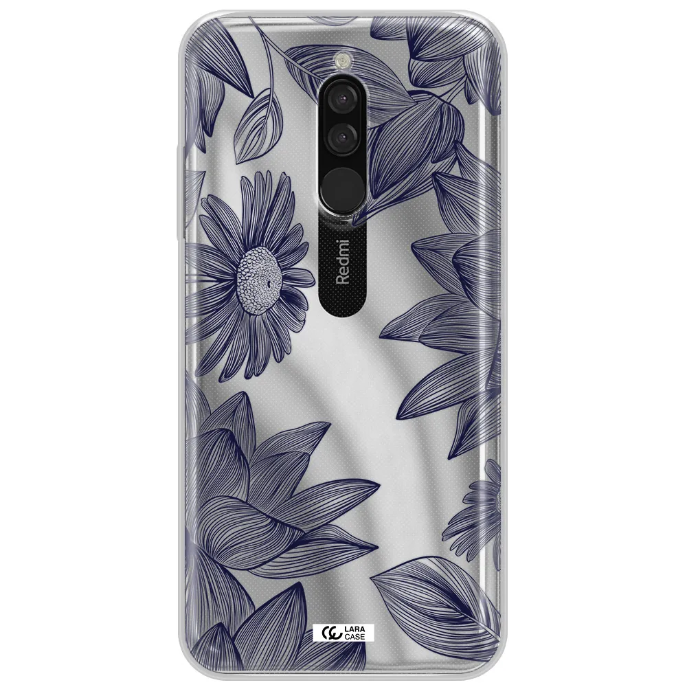 Blue Line Flower Xiaomi Redmi 8 Clear Tpu Case