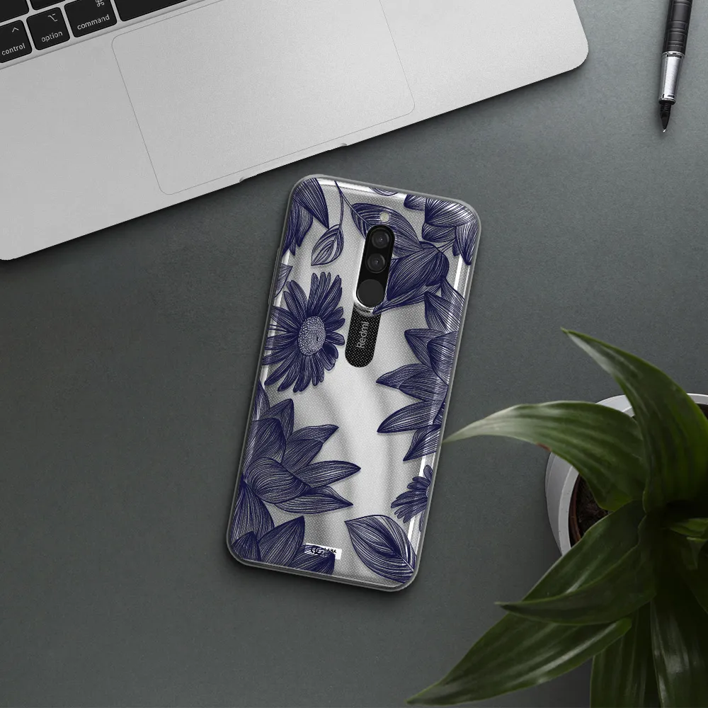 Blue Line Flower Xiaomi Redmi 8 Clear Tpu Case
