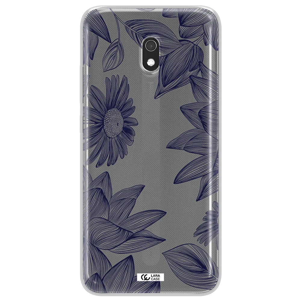 Blue Line Flower Xiaomi Redmi 8A Clear TPU Case