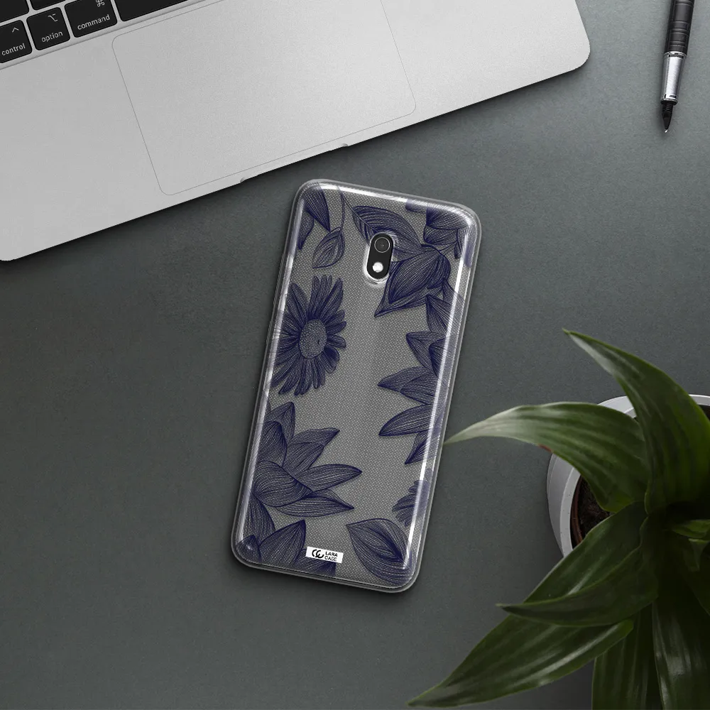 Blue Line Flower Xiaomi Redmi 8A Clear TPU Case