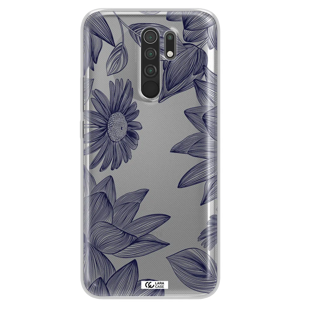 Blue Line Flower Xiaomi Redmi 9 Clear TPU Case