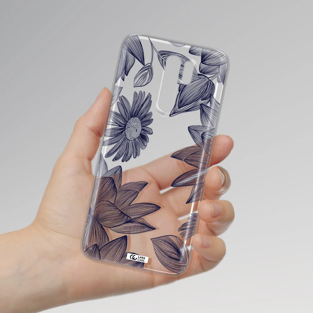 Blue Line Flower Xiaomi Redmi 9 Clear TPU Case