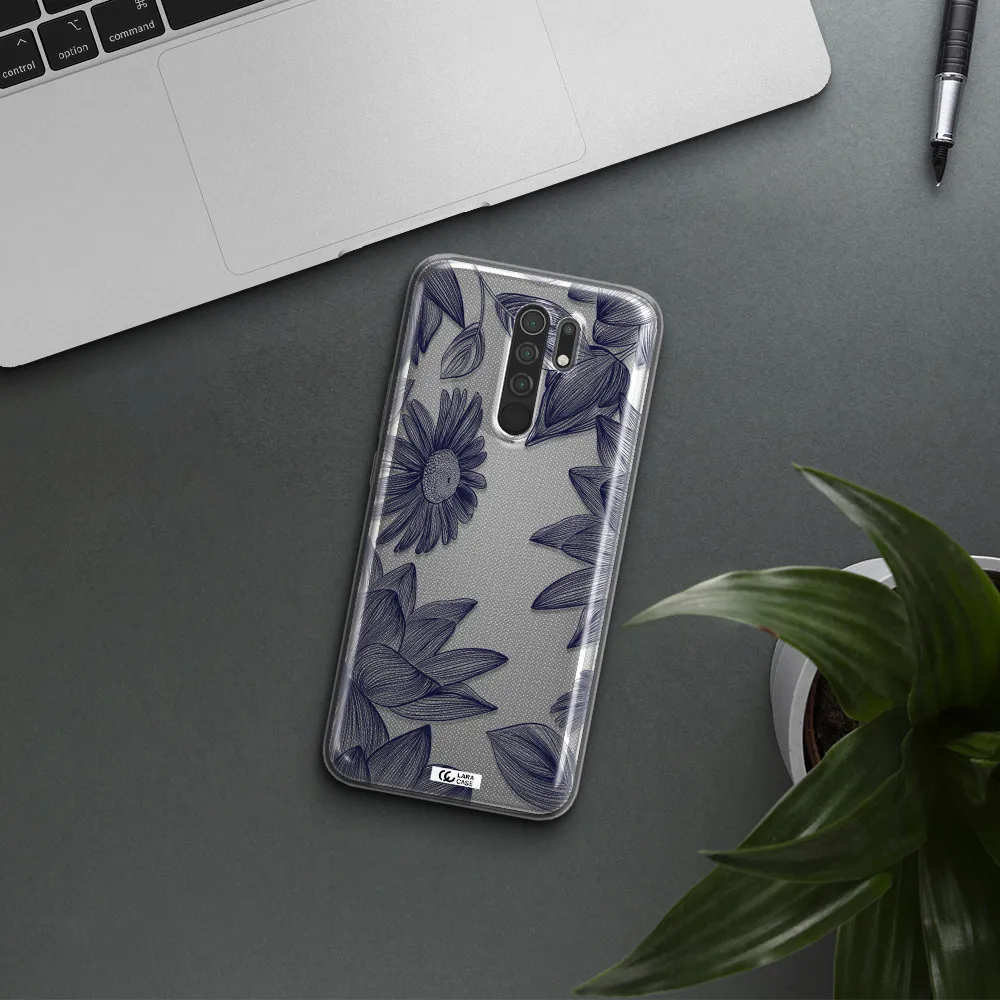 Blue Line Flower Xiaomi Redmi 9 Clear TPU Case