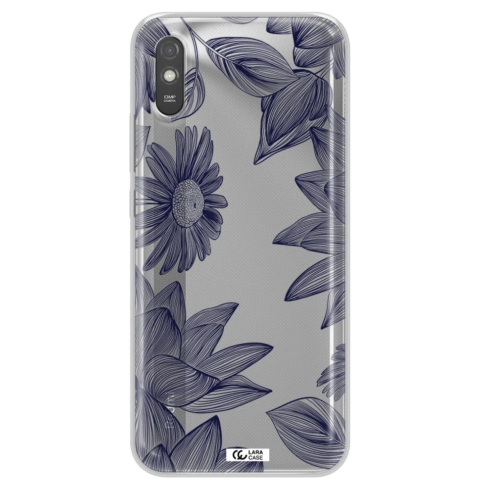 Blue Line Flower Xiaomi Redmi 9A Clear TPU Case