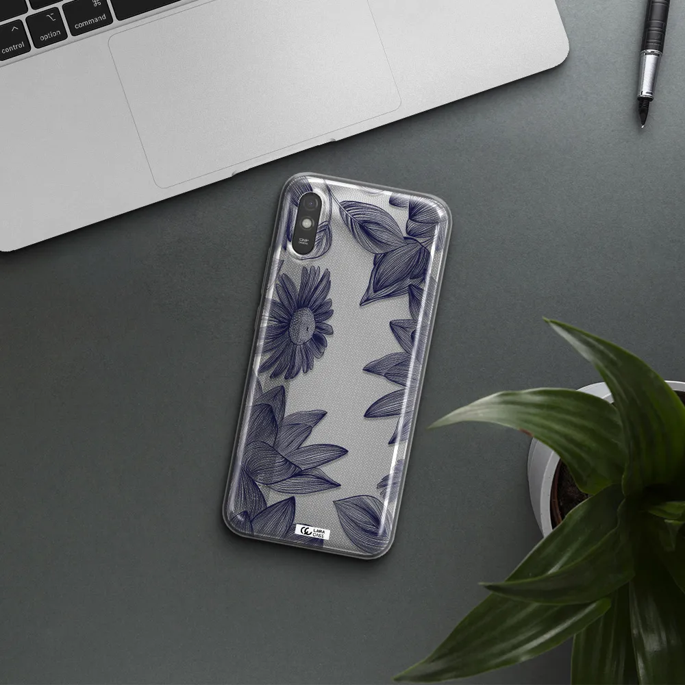Blue Line Flower Xiaomi Redmi 9A Clear TPU Case