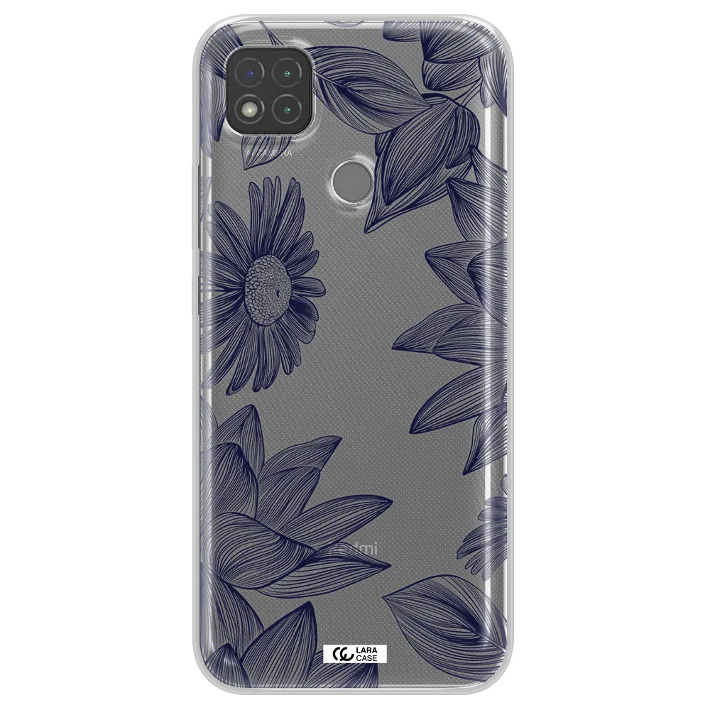 Blue Line Flower Xiaomi Redmi 9C Clear TPU Case