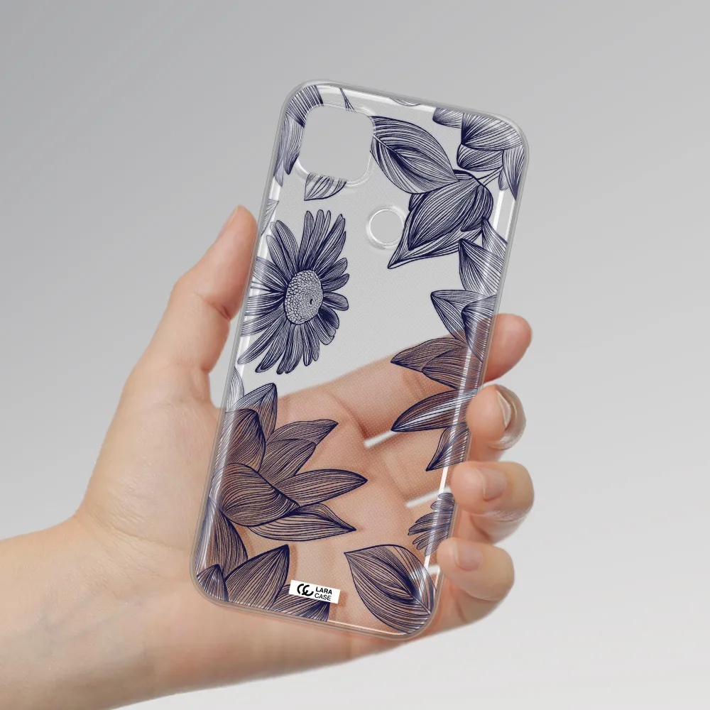 Blue Line Flower Xiaomi Redmi 9C Clear TPU Case