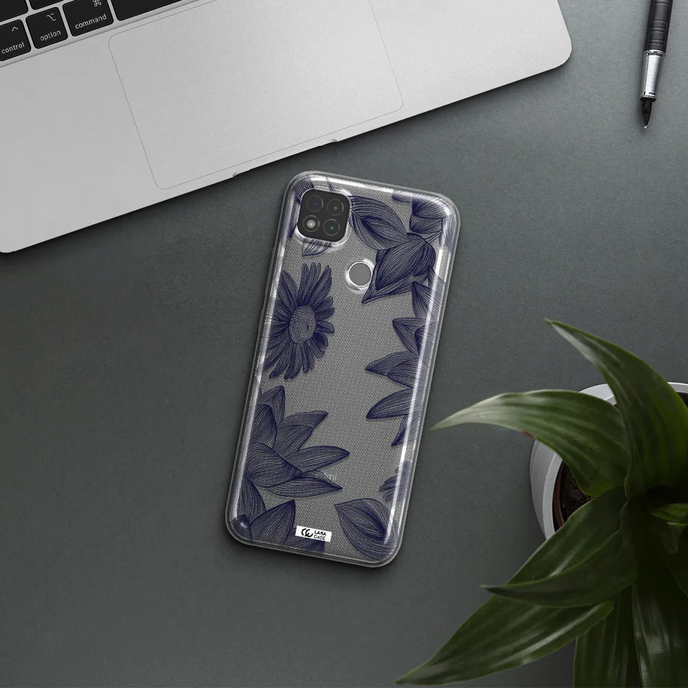Blue Line Flower Xiaomi Redmi 9C Clear TPU Case