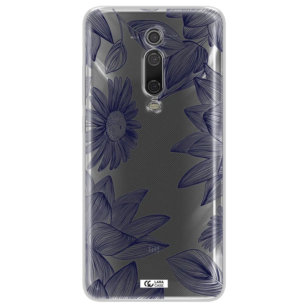 Blue Line Flower Xiaomi Redmi K20 Clear Tpu Case
