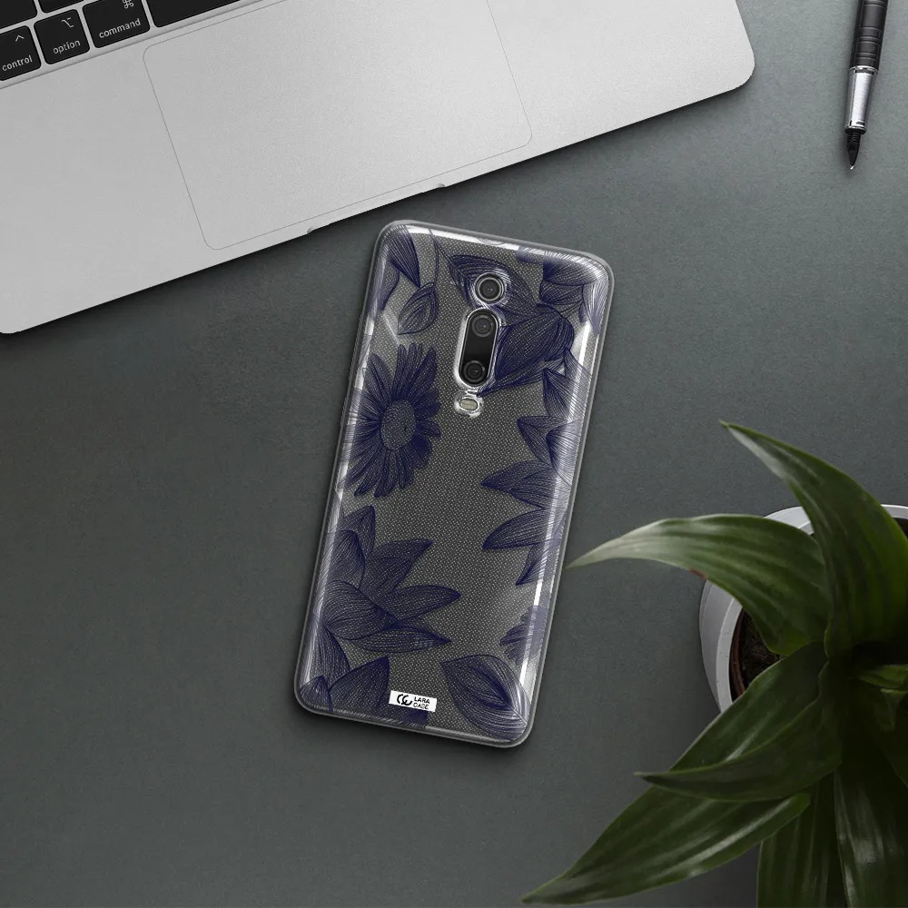 Blue Line Flower Xiaomi Redmi K20 Clear Tpu Case