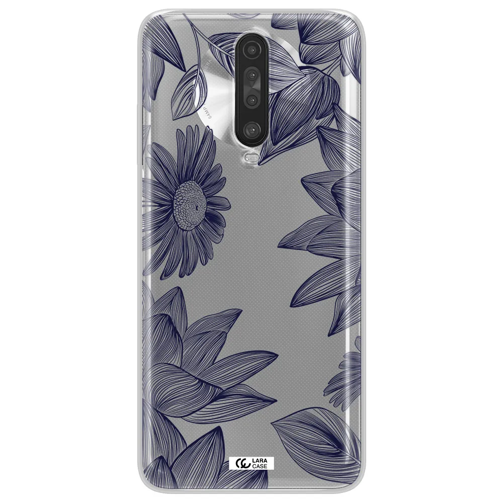 Blue Line Flower Xiaomi Redmi K30 Clear TPU Case
