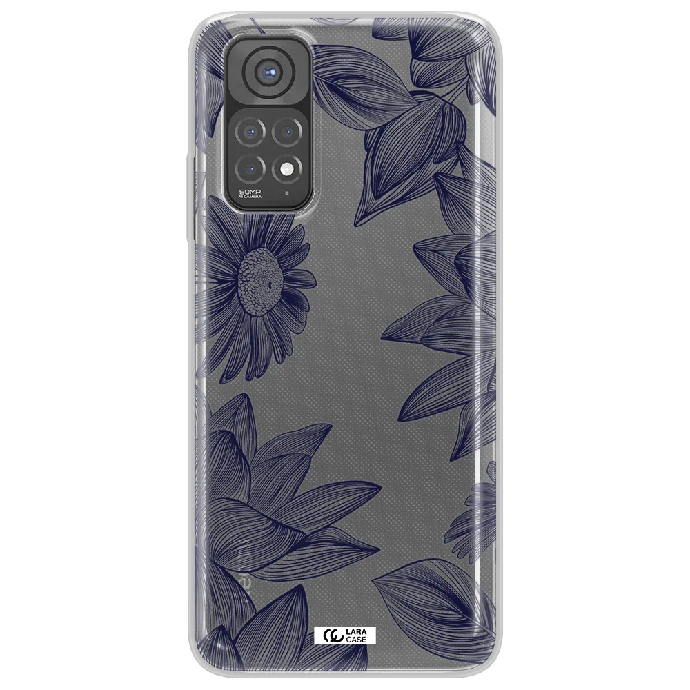 Blue Line Flower Xiaomi Redmi Note 11 Clear TPU Case
