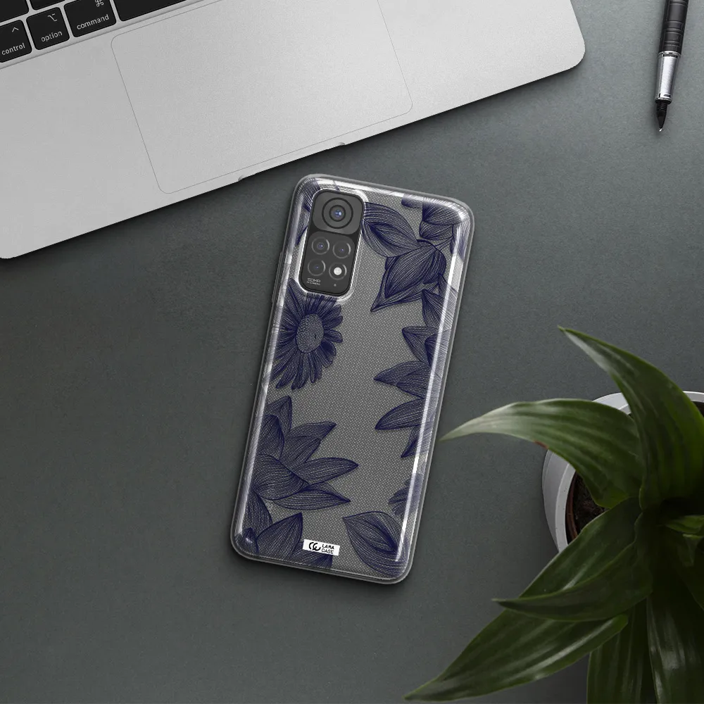 Blue Line Flower Xiaomi Redmi Note 11 Clear TPU Case