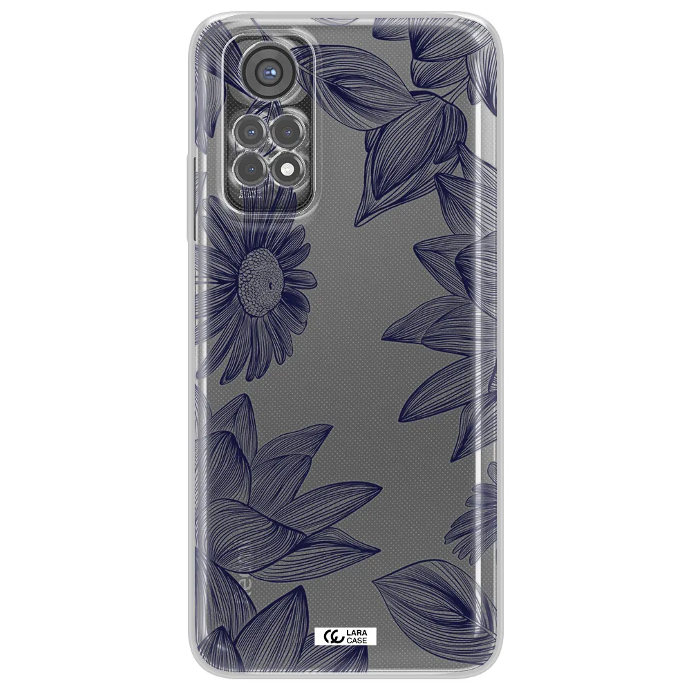 Blue Line Flower Xiaomi Redmi Note 11S Clear Tpu Case