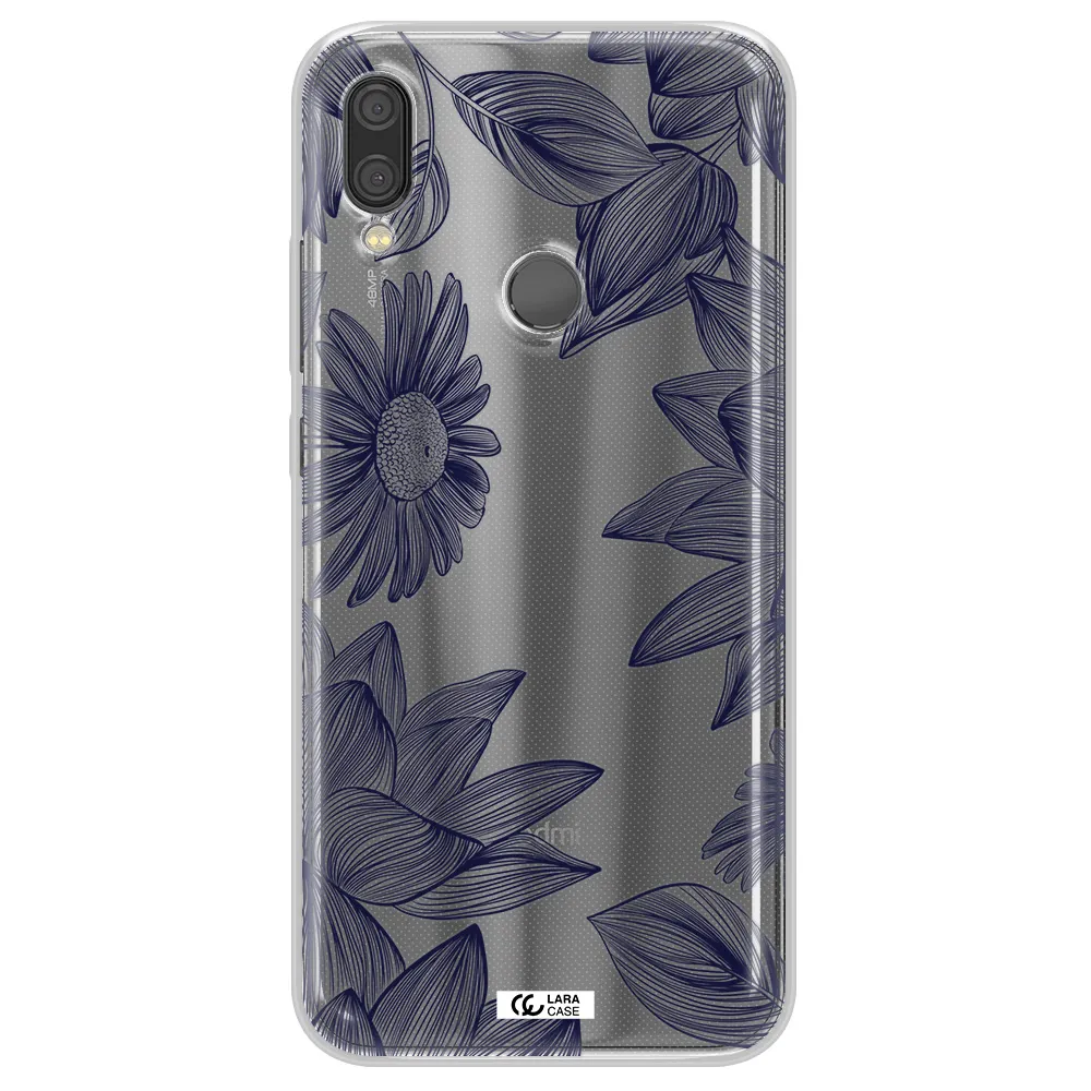 Blue Line Flower Xiaomi Redmi Note 7 Clear TPU Case