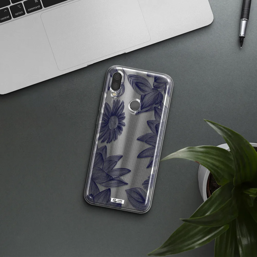 Blue Line Flower Xiaomi Redmi Note 7 Clear TPU Case