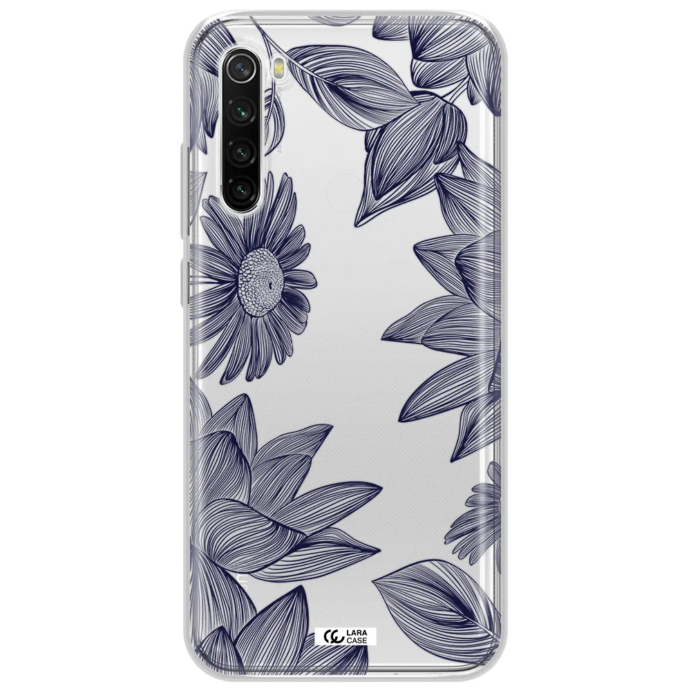 Blue Line Flower Xiaomi Redmi Note 8T Clear Tpu Case