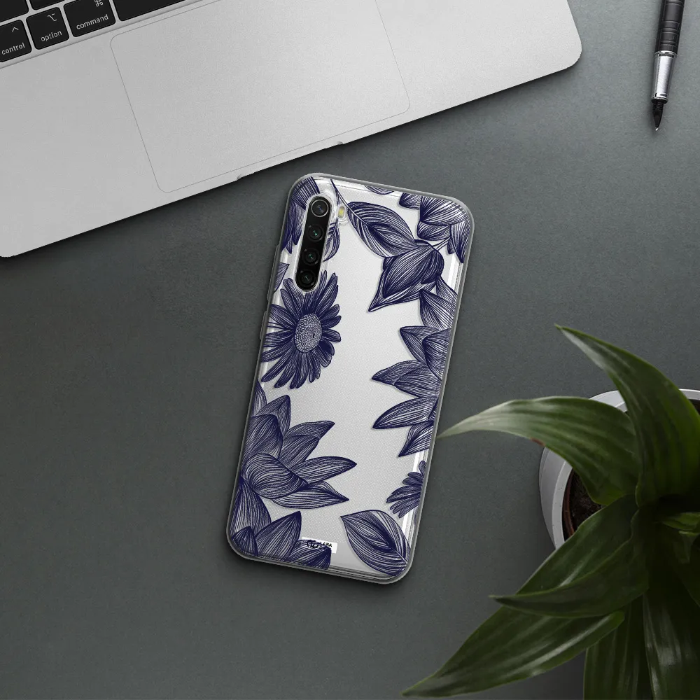 Blue Line Flower Xiaomi Redmi Note 8T Clear Tpu Case