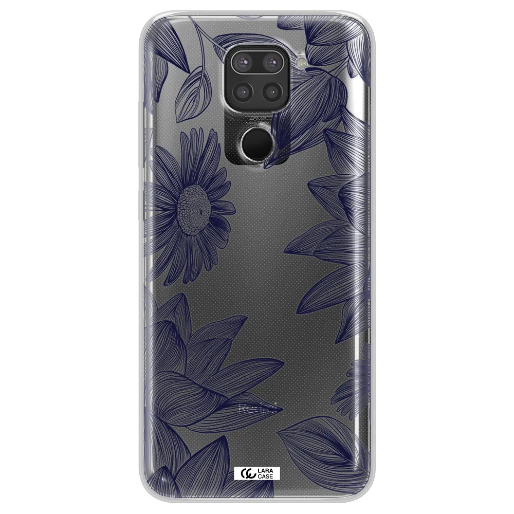 Blue Line Flower Xiaomi Redmi Note 9 Clear TPU Case