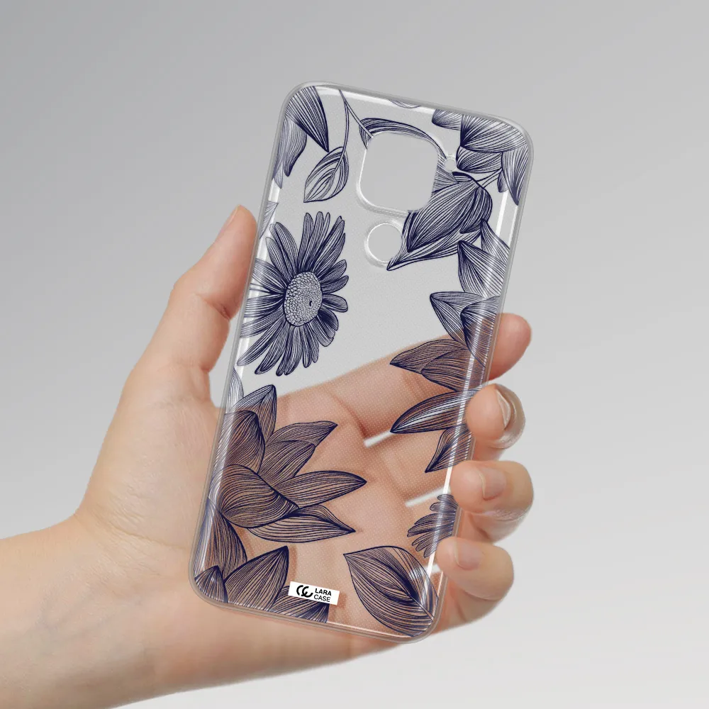Blue Line Flower Xiaomi Redmi Note 9 Clear TPU Case
