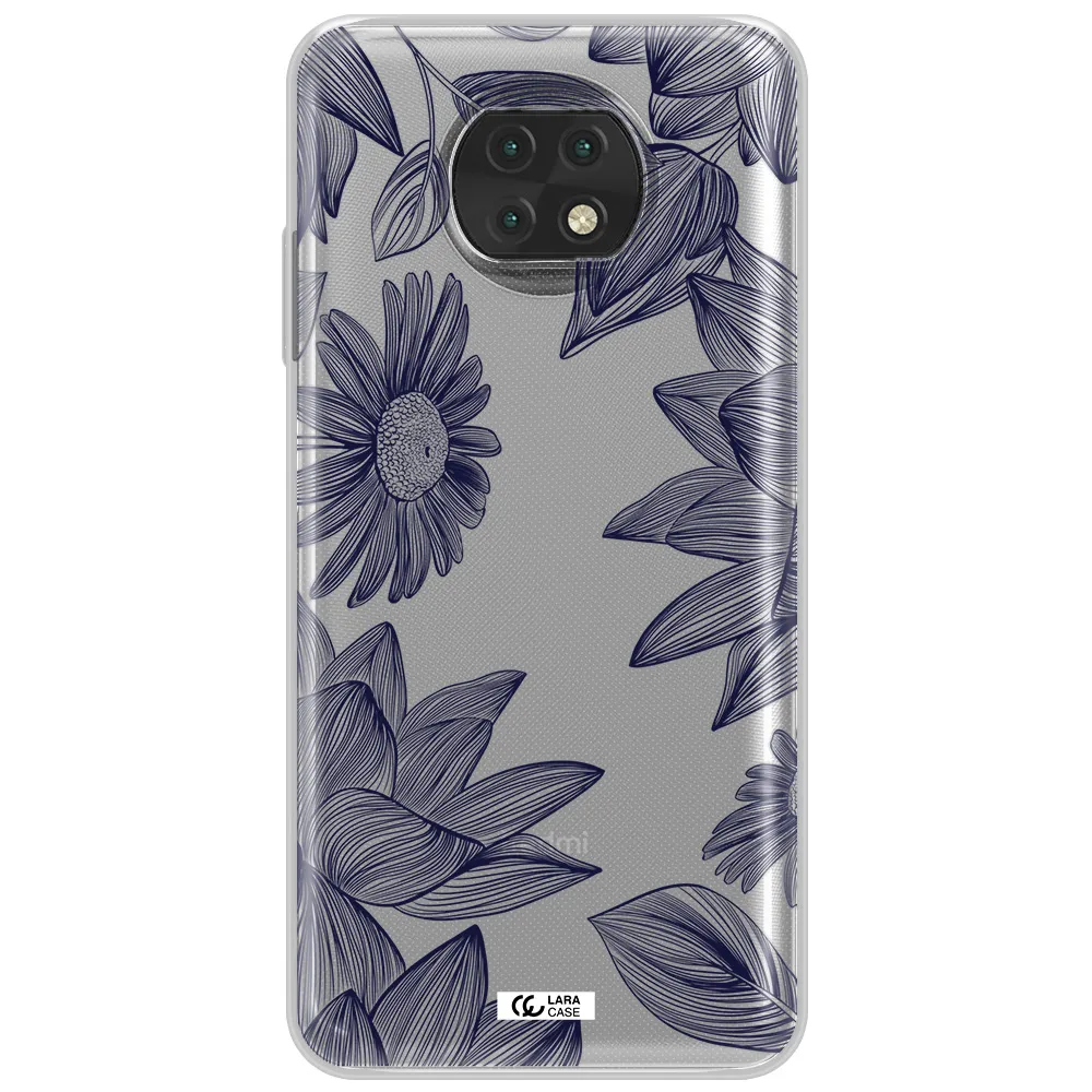Blue Line Flower Xiaomi Redmi Note 9T Clear Tpu Case