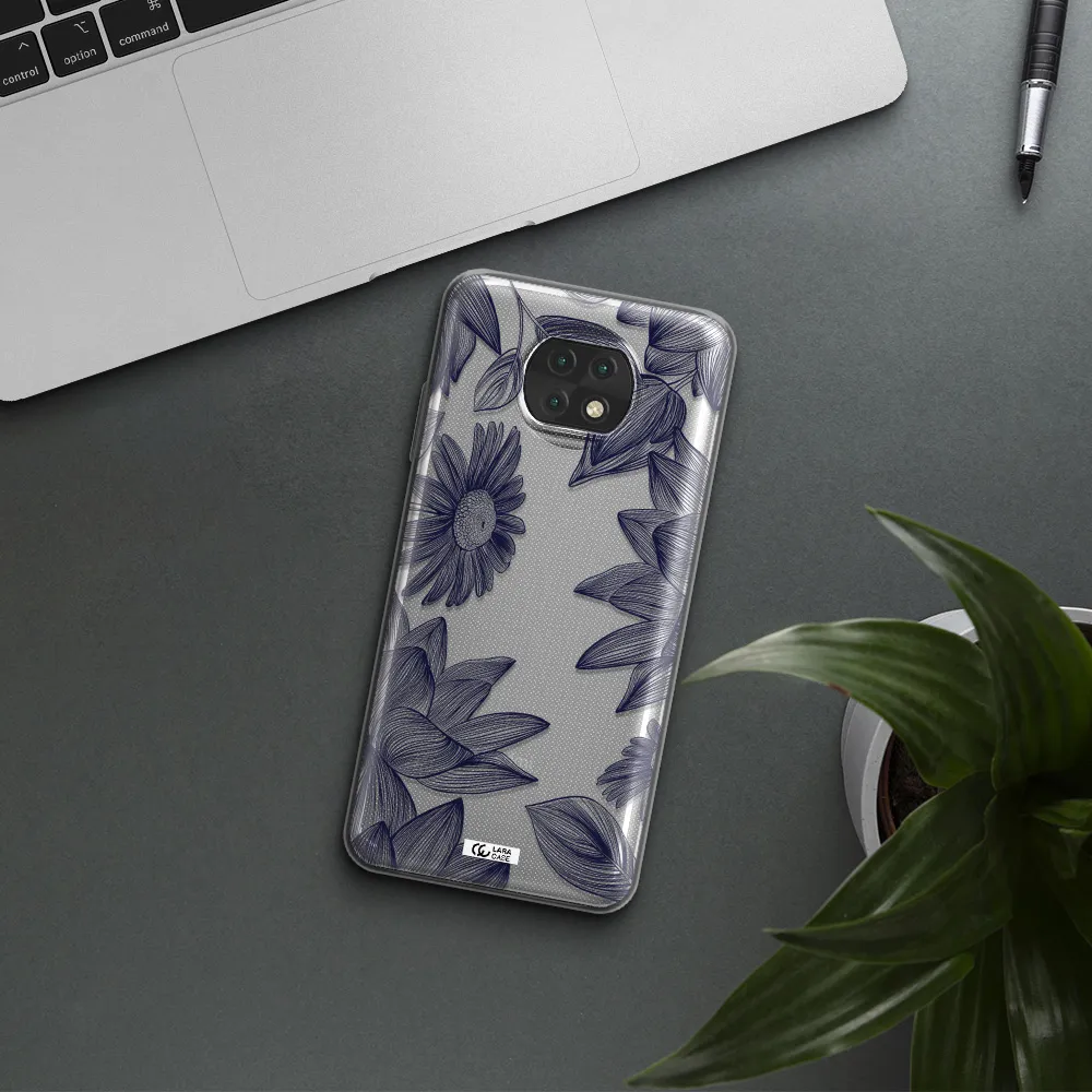Blue Line Flower Xiaomi Redmi Note 9T Clear Tpu Case