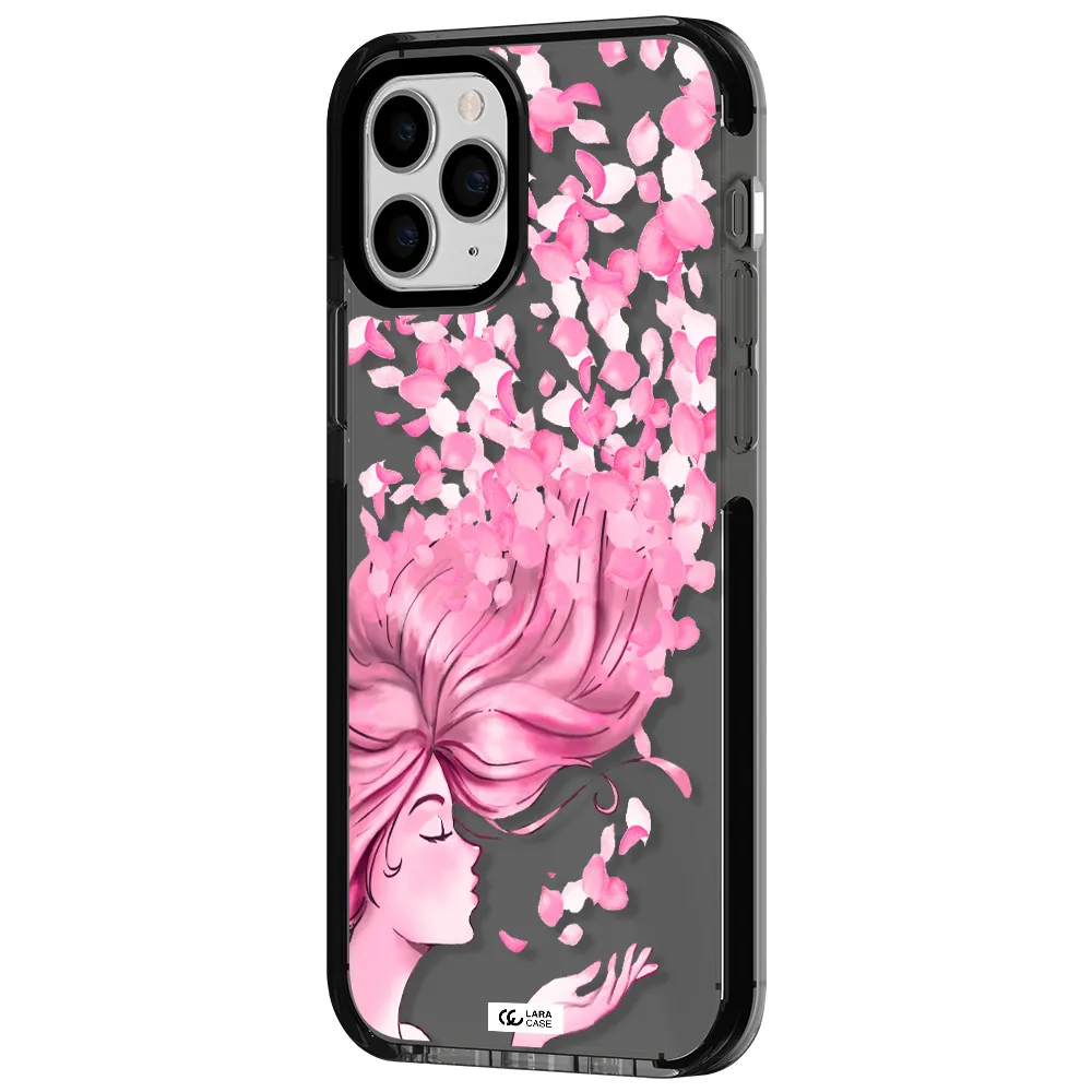 Sakura Leaves Hair Apple iPhone 11 pro max impact Smoke Black Case