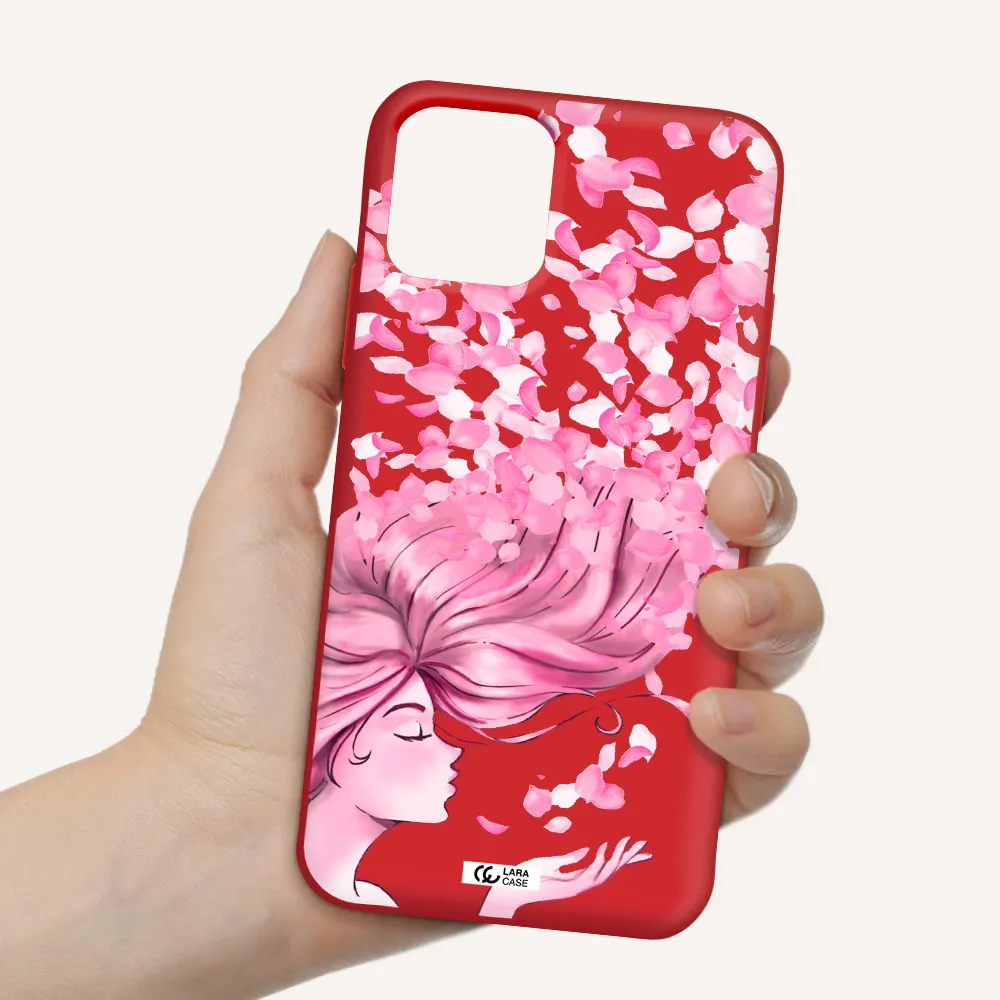 Sakura Leaves Hair Apple iPhone 11 pro max Silicone Imperial Red Case