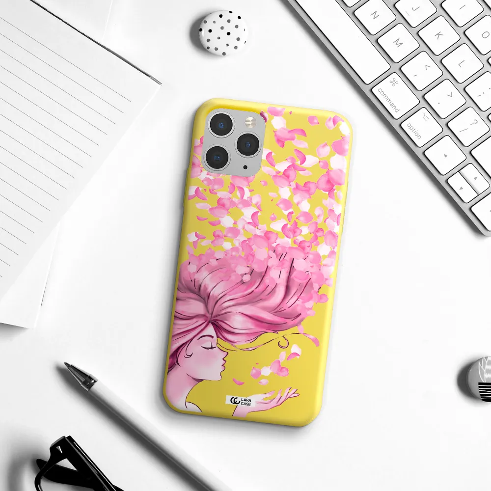 Sakura Leaves Hair Apple iPhone 11 pro Silicone canary yellow Case