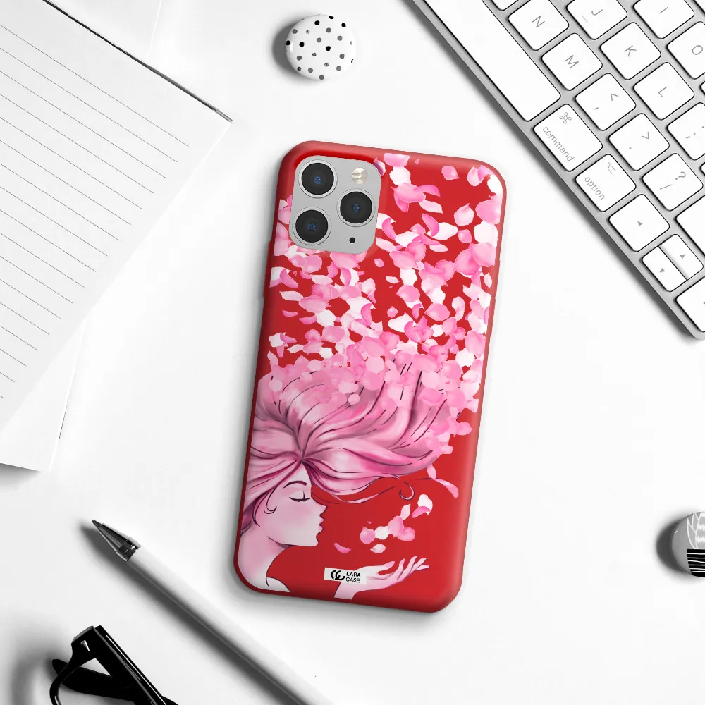Sakura Leaves Hair Apple iPhone 11 pro Silicone Imperial Red Case