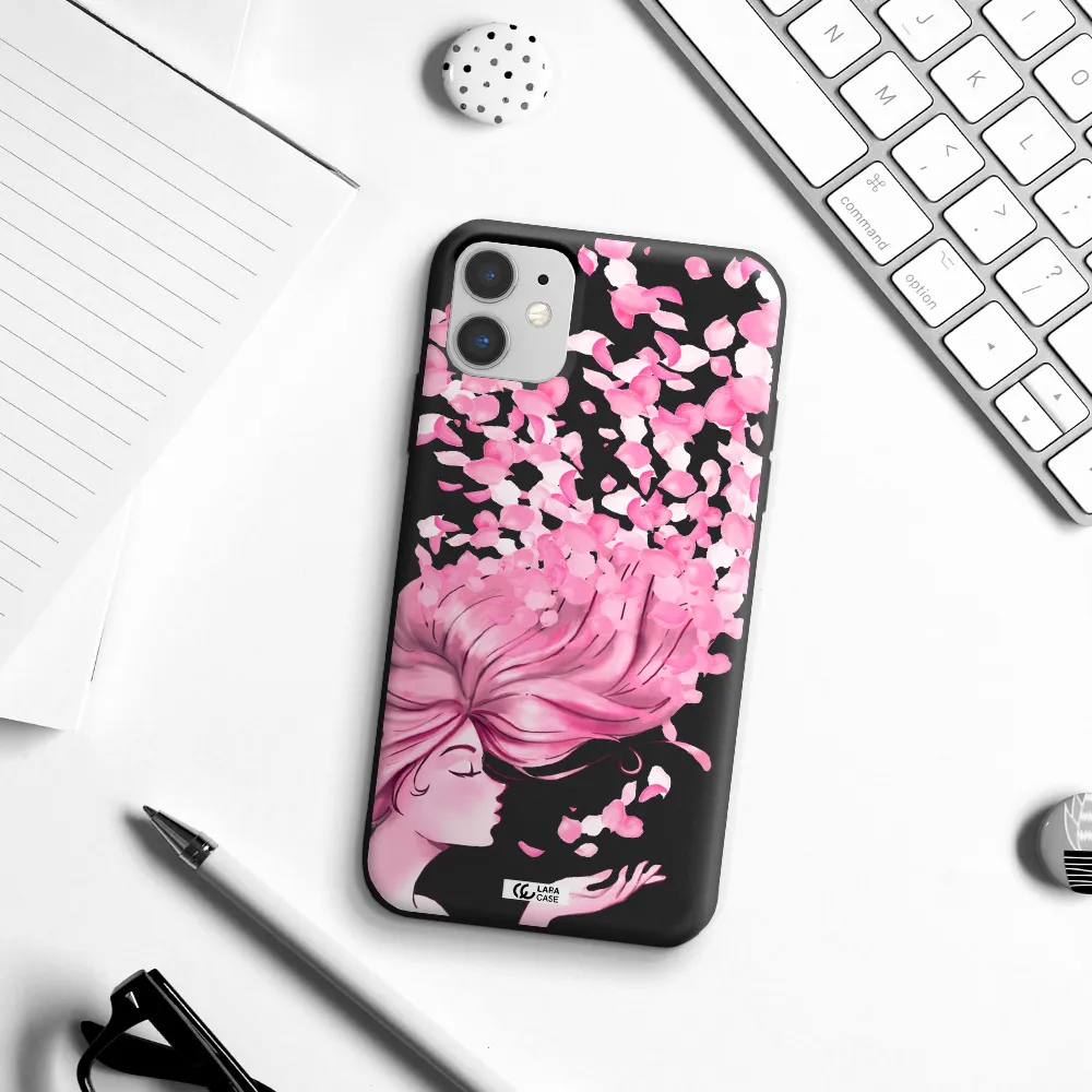 Sakura Leaves Hair Apple iPhone 11 Silicone black Case