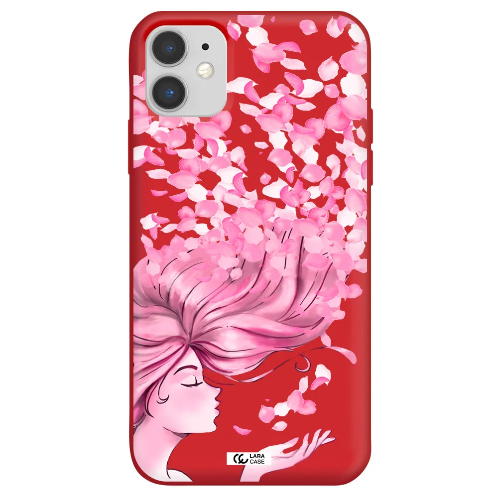 Sakura Leaves Hair Apple iPhone 11 Silicone Imperial Red Case