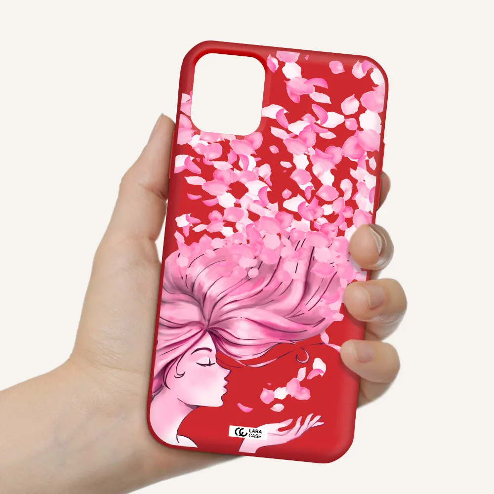 Sakura Leaves Hair Apple iPhone 11 Silicone Imperial Red Case