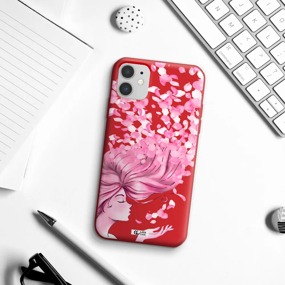 Sakura Leaves Hair Apple iPhone 11 Silicone Imperial Red Case
