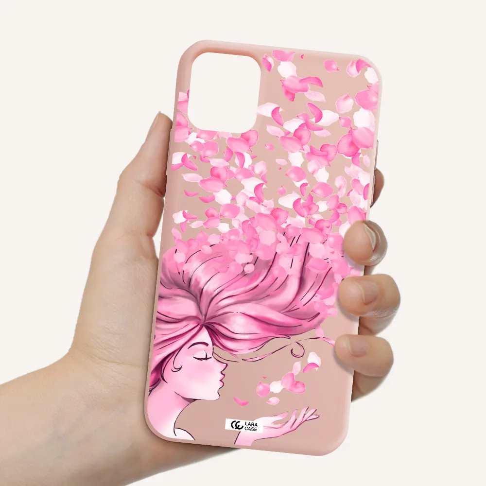 Sakura Leaves Hair Apple iPhone 11 Silicone pastel pink Case
