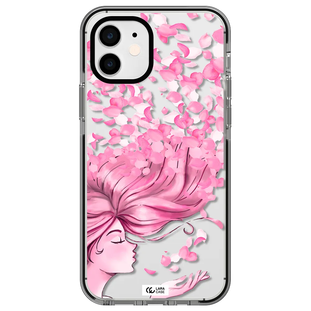 Sakura Leaves Hair Apple iPhone 12 impact black border Case