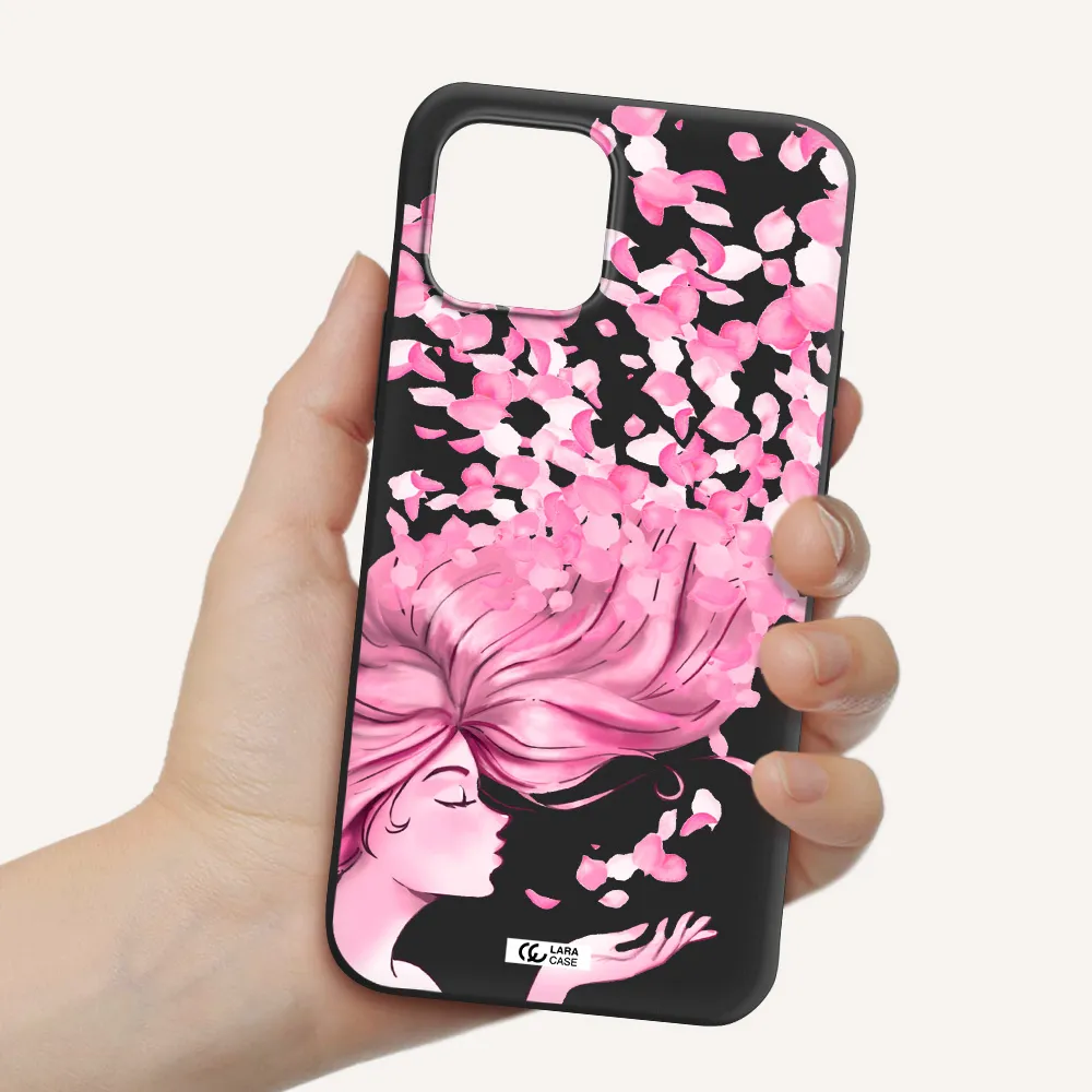 Sakura Leaves Hair Apple iPhone 12 mini Silicone black Case