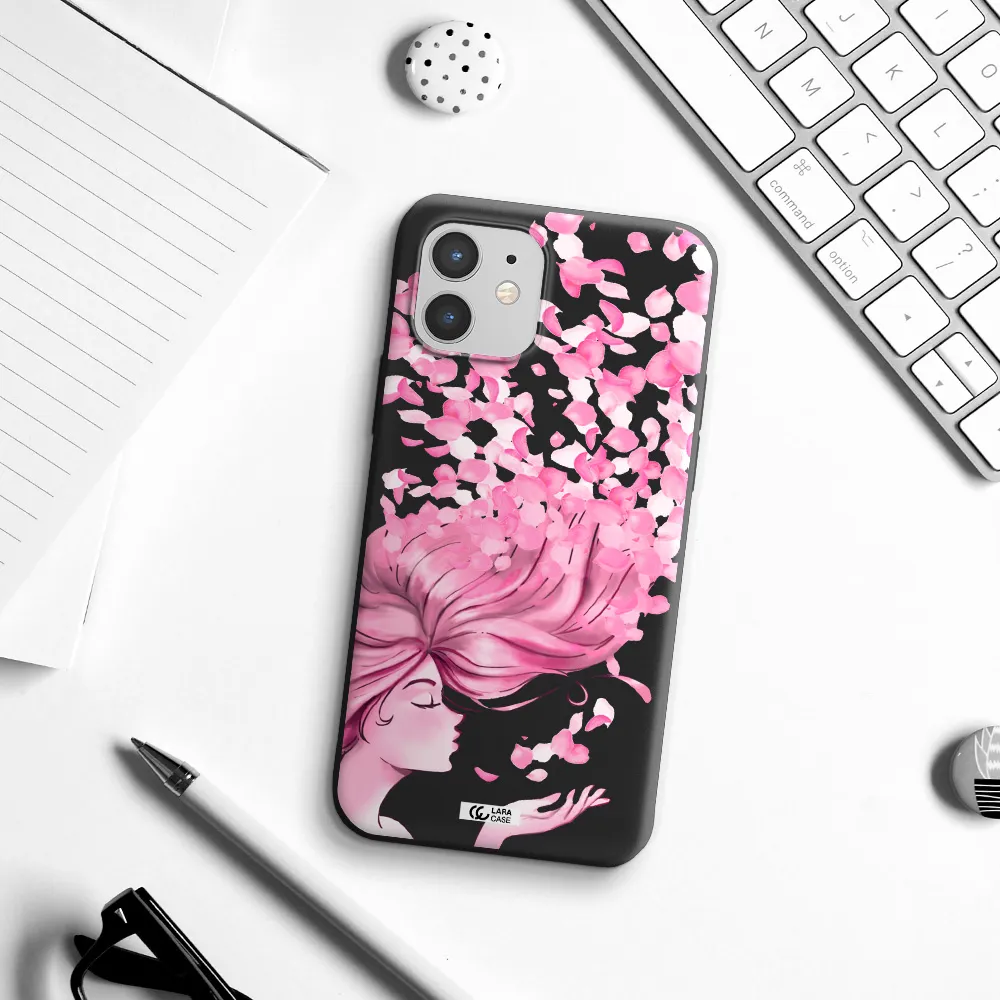 Sakura Leaves Hair Apple iPhone 12 mini Silicone black Case
