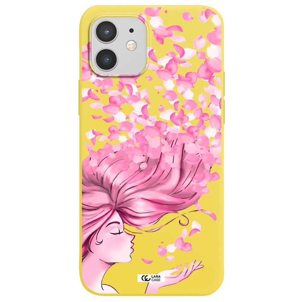 Sakura Leaves Hair Apple iPhone 12 mini Silicone canary yellow Case