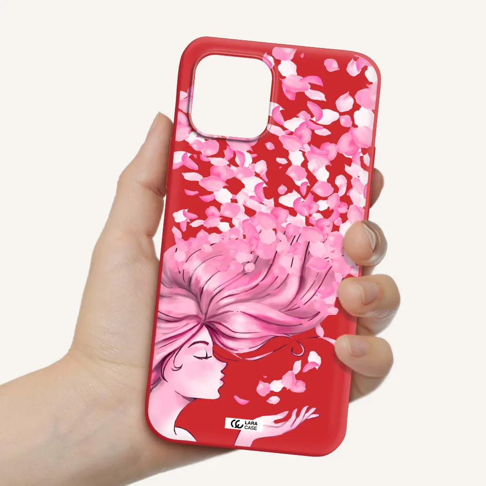Sakura Leaves Hair Apple iPhone 12 mini Silicone Imperial Red Case