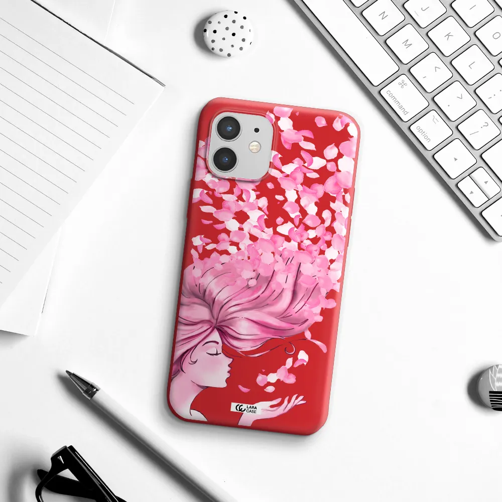 Sakura Leaves Hair Apple iPhone 12 mini Silicone Imperial Red Case
