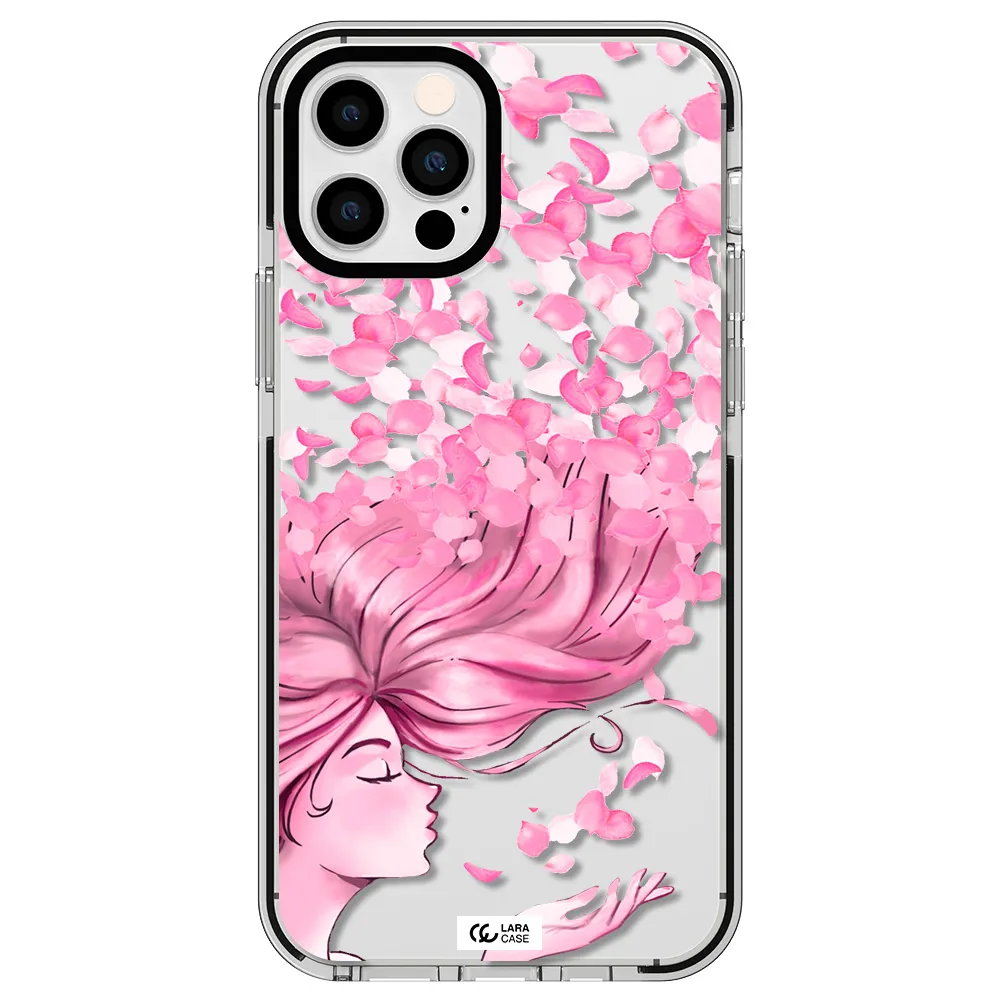 Sakura Leaves Hair Apple iPhone 12 pro impact black border Case