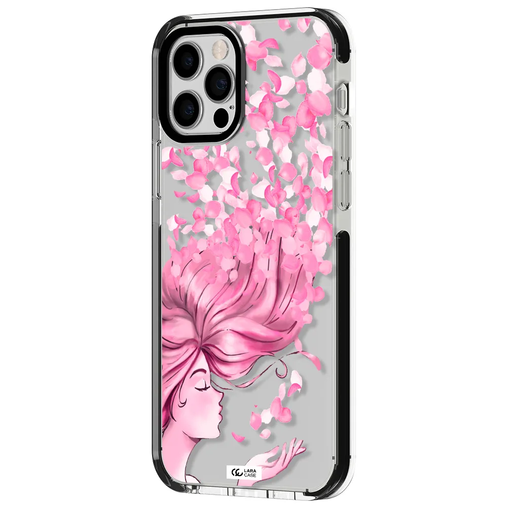 Sakura Leaves Hair Apple iPhone 12 pro impact black border Case