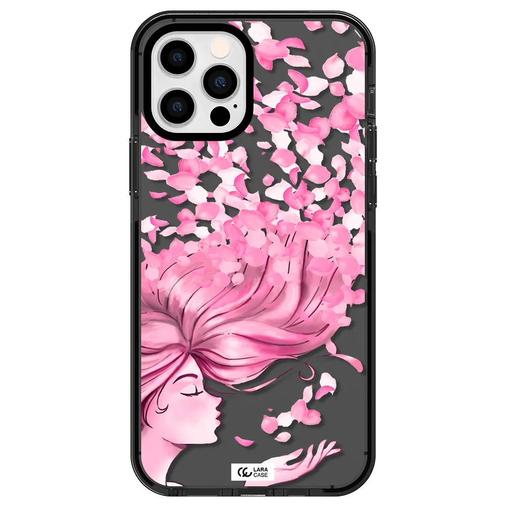 Sakura Leaves Hair Apple iPhone 12 pro impact Smoke Black Case