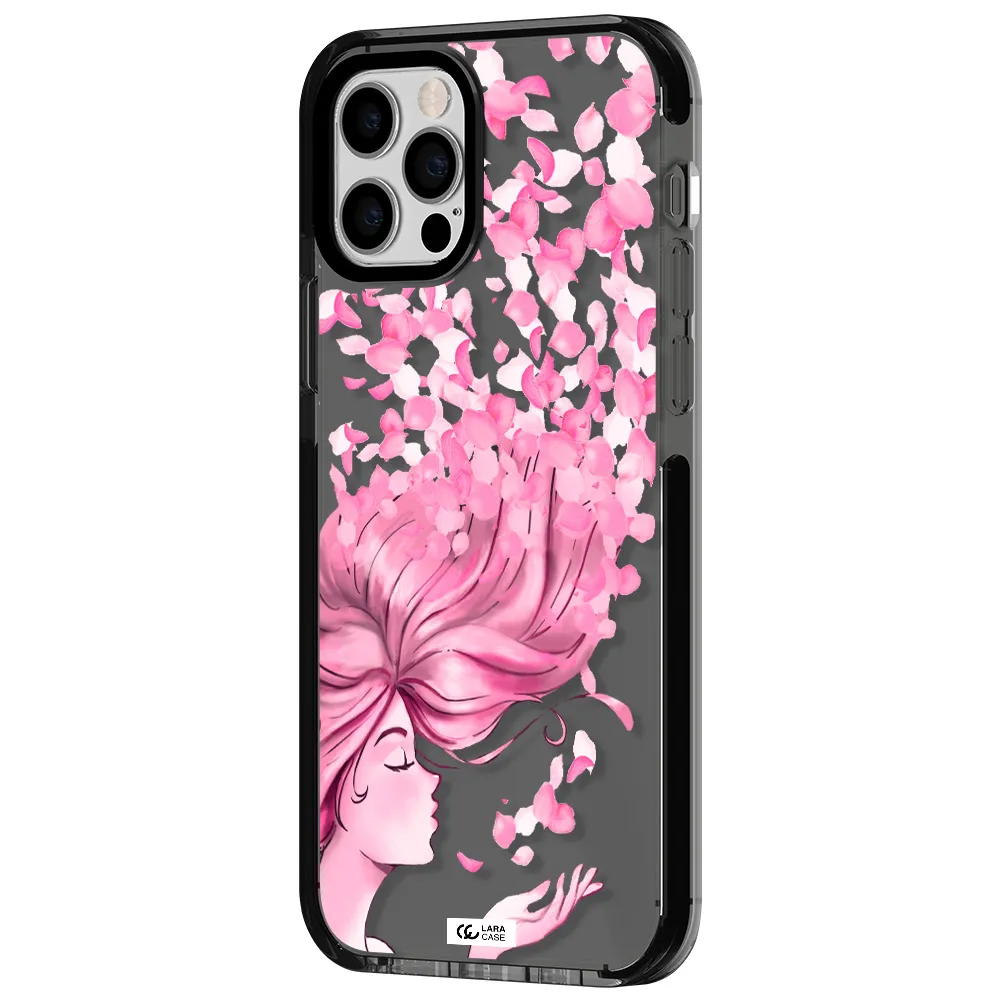 Sakura Leaves Hair Apple iPhone 12 pro impact Smoke Black Case