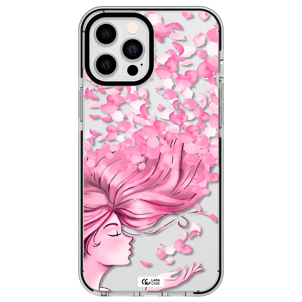Sakura Leaves Hair Apple iPhone 12 pro max impact black border Case